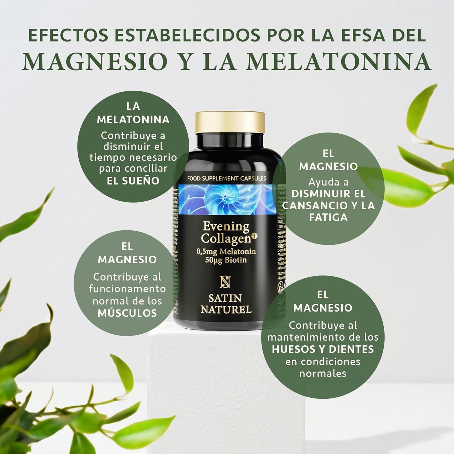 Colágeno Hidrolizado Puro (580mg de Colágeno Marino) + Biotina + Magnesio + Melatonina + Acido Hialurónico - ALTA DOSIS